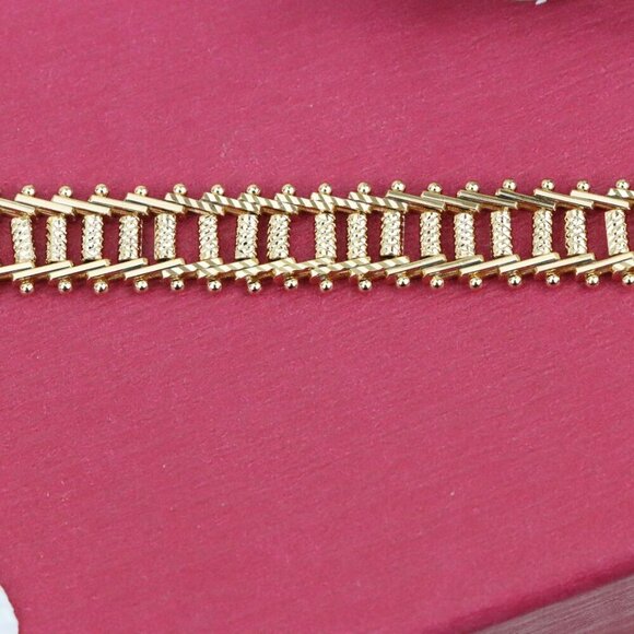 "Elegant Rose Gold Plated Bracelet with Textured Ladder Design, XPBL0858 - Picture 9 of 12